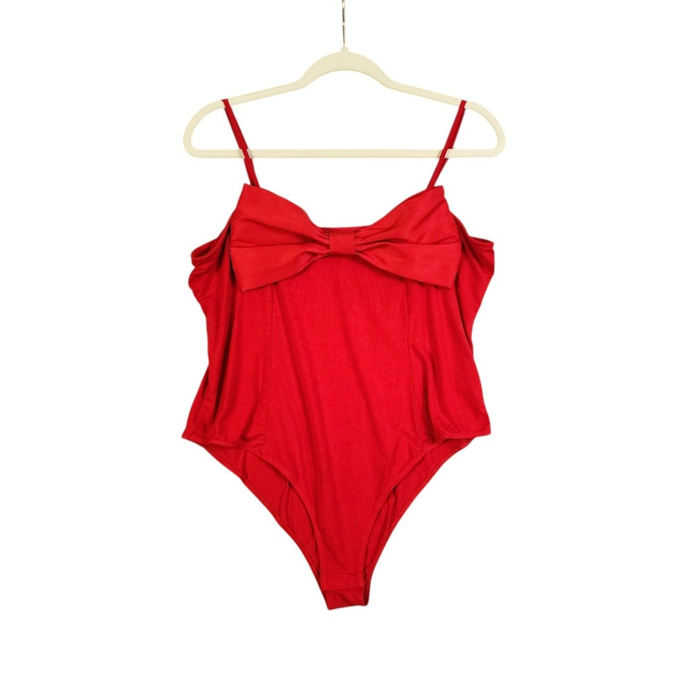 A New Day Womens Red Bow Front Bodysuit Size Large Spaghetti Strap Holiday Sexy